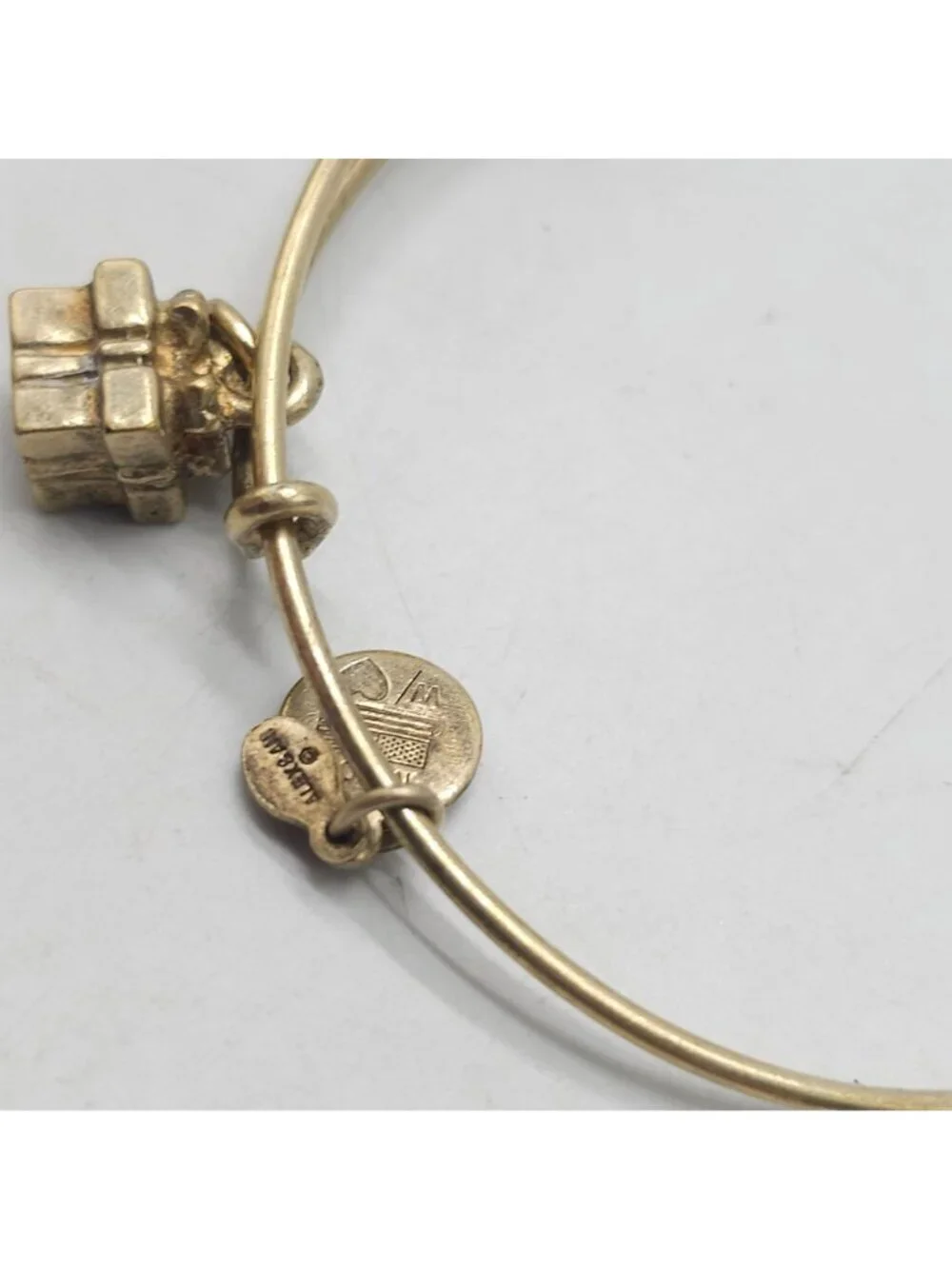 Alex And Ani Gold-Tone Gift Box Charm Bangle Bracelet Adjustable Womens Jewelry